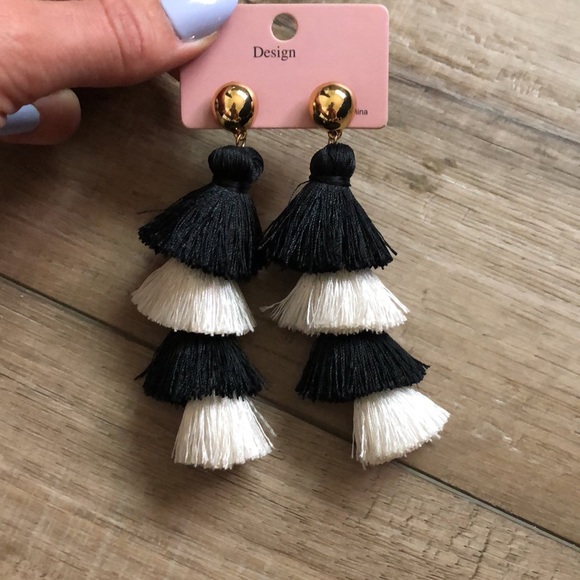 Baublebar Tiered White Black Tassel Earrings - Fringe | Statement Earrings - Picture 4 of 5